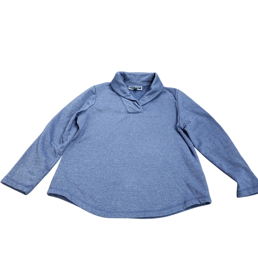 Karen Scott Sport Womens Blue Heather Shawl Collar Pullover Sweatshirt Size L